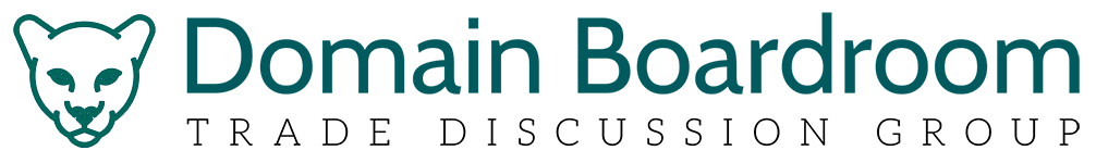 Logo for Domain Boardroom shows a panther face and the words Domain Boardroom Trade Discussion Group