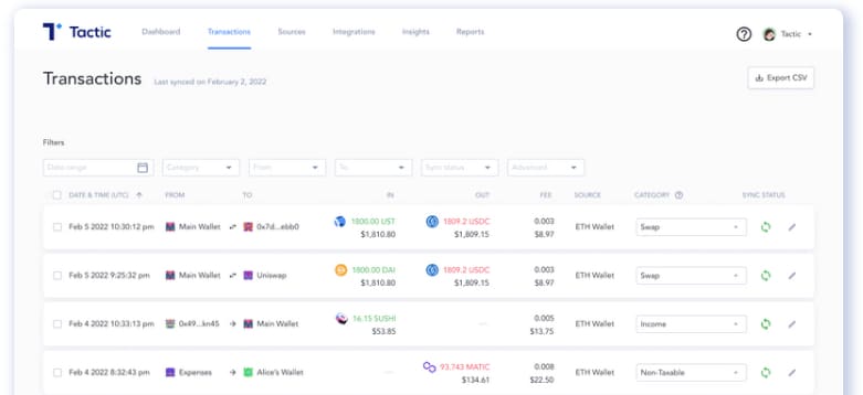Screenshot of Tactic web3 cryptocurrency tax solution