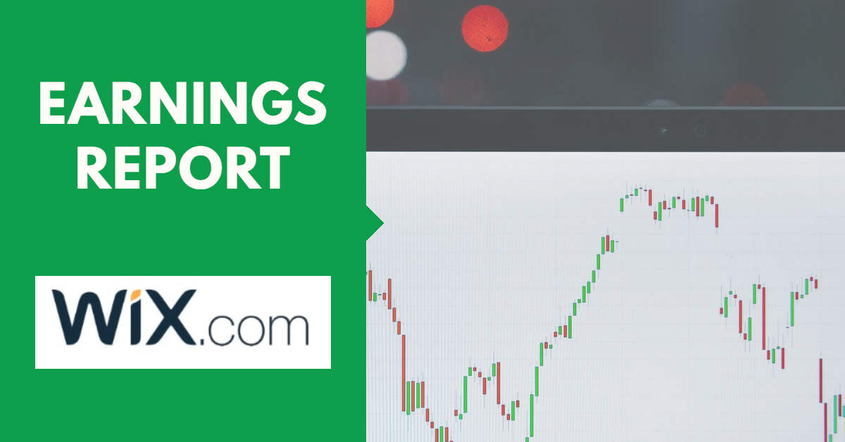 A picture of a stock chart with red and green blocks and the words "earnings report", with the Wix.com logo