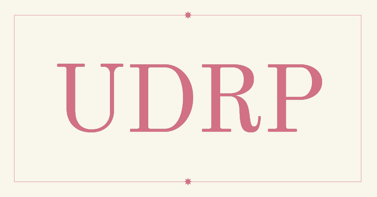 UDRP in red on a cream background