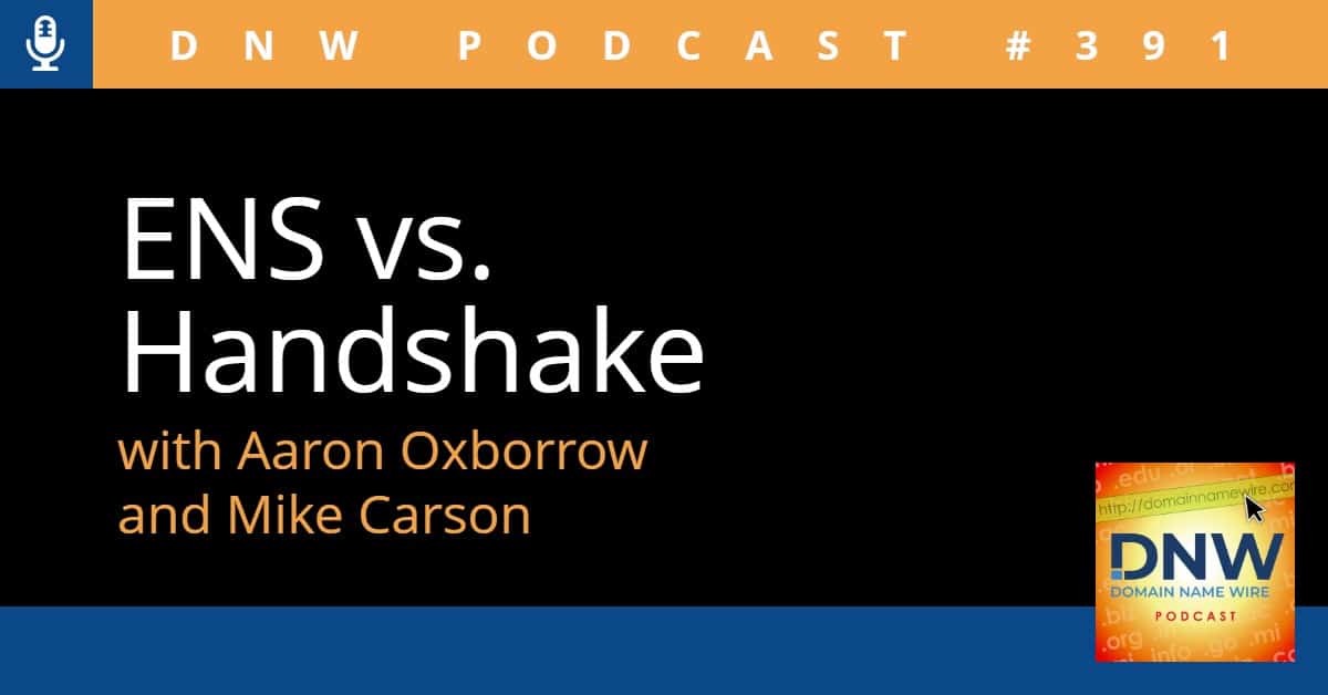 Graphic with black background and test that reads "ENS vs. Handshake"
