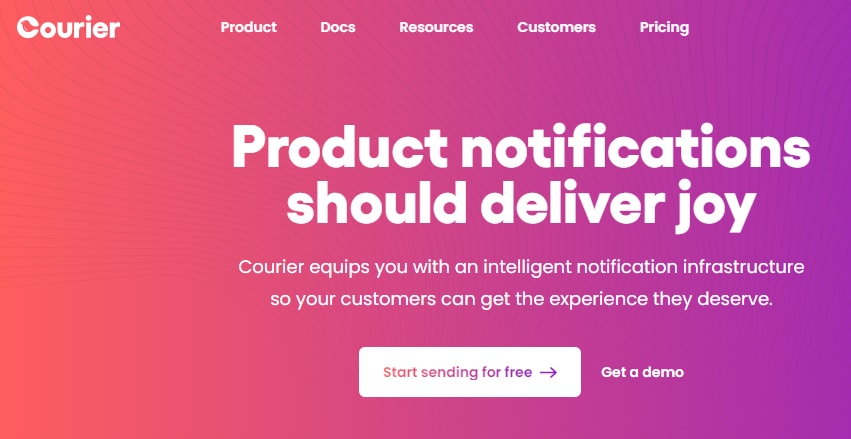 Homepage for Courier that says "Product notifications should deliver joy"