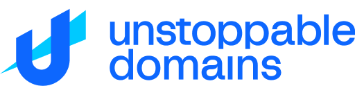 Logo for Unstoppable domains has a U with a blue mark through it
