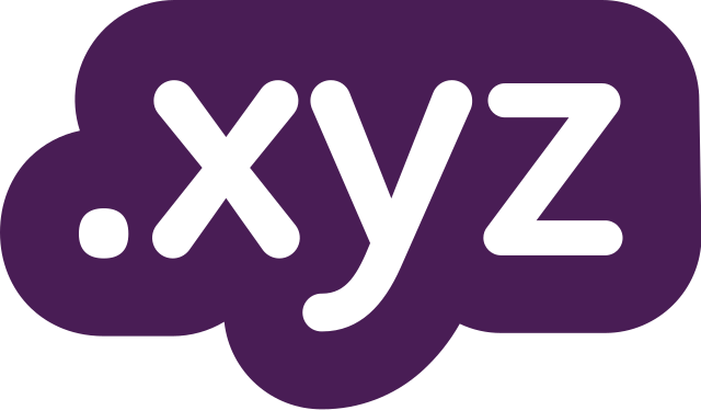 .xyz logo has white letters in a purple outline