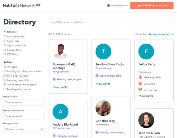 screenshot of hubspot social network that is using connect.com domain name