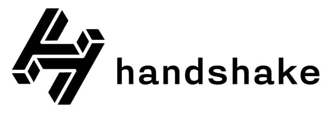 Logo for Handshake domains includes a stylized H and the word handshake