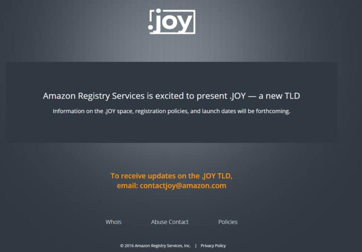 Amazon.com pay for .joy top level domain