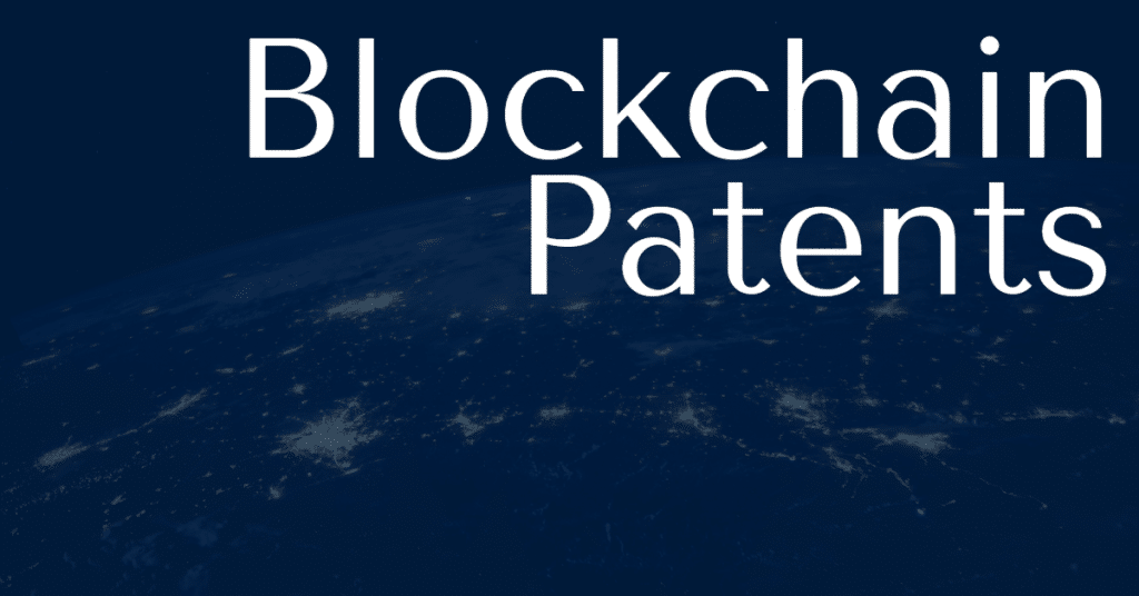 An image of earth with light connecting various places and the words "Blockchain Patents"