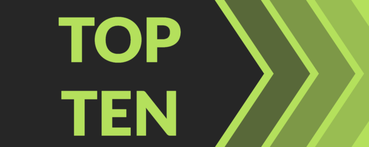 Graphic with top ten in green letters and green arrows