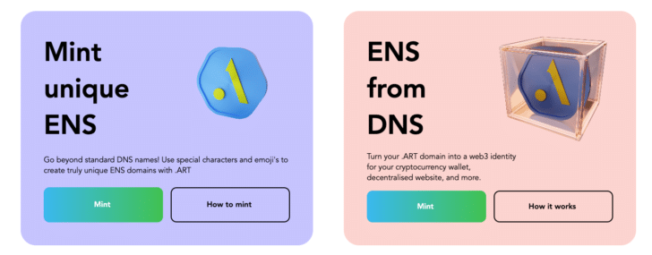 Graphic showing that .art domains can be minted on ENS.
