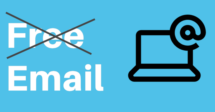 Blue background with the words "Free Email" with "Free" crossed out and an icon representing email