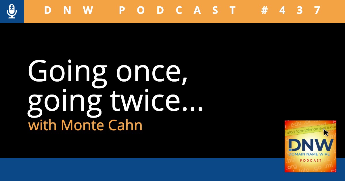 "going once, going twice... with Monte Cahn written on black background.