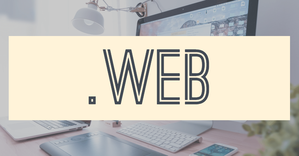 The word .web on an ivory block background, with a picture of a laptop and screen