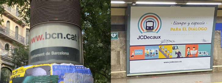 Advertisements in Spain. On left, bcn.cat and on right, one for jcdecaux.es