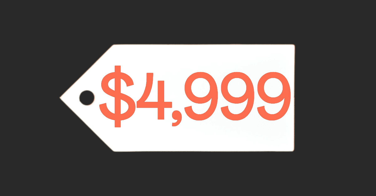 A price tag with $4,999 on it