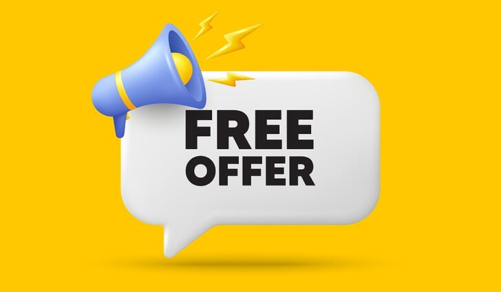 free offer in a quote bubble with a bullhorn