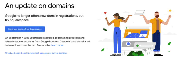 Announcement from Google Domains that it no longer allows registrations