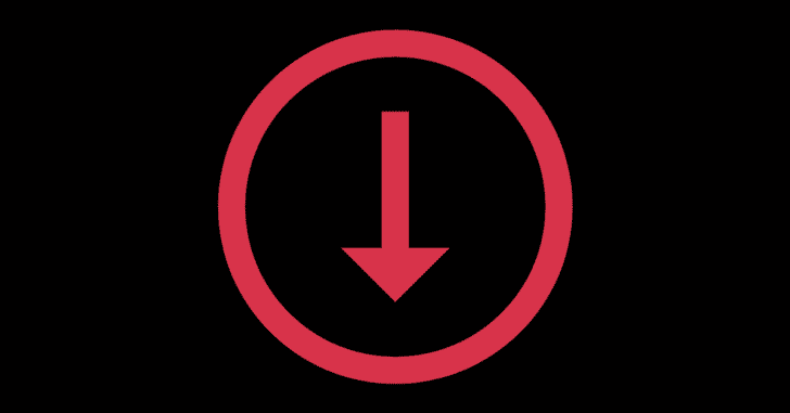 A red arrow inside a red circle, pointing down, on a black background