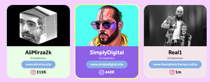 Image of three creators using LinkLab and the links they use